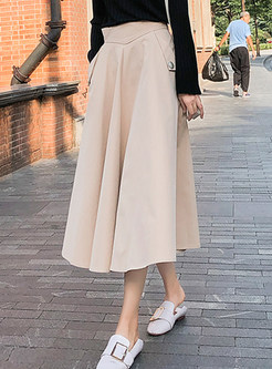Casual Pure Color High Waist A Line Skirt With Pocket