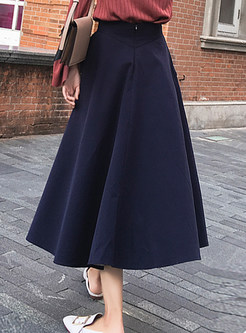 Casual Pure Color High Waist A Line Skirt With Pocket