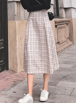 Trendy Casual Plaid Mid-claf A Line Skirt