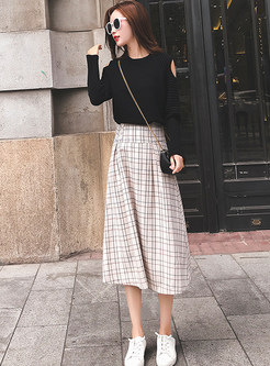 Trendy Casual Plaid Mid-claf A Line Skirt