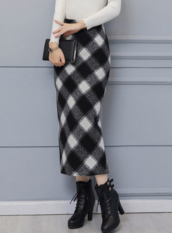 High Waist Woolen Thermal Slit Bodycon Skirt