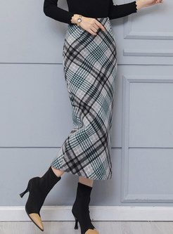 High Waist Woolen Thermal Slit Bodycon Skirt