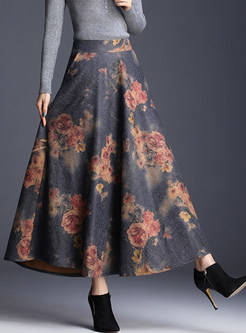 Vintage High Waist Print Ankle-length A Line Skirt