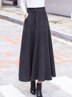 Vintage Woolen Striped Thicken Big Hem Skirt