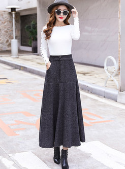Vintage Woolen Striped Thicken Big Hem Skirt