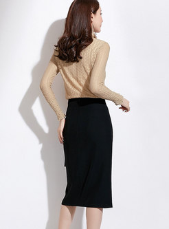 Chic Black Split All-matched Wrap Bodycon Skirt