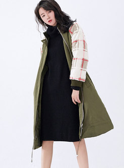 Chic Stitching Long Sleeve Cotton Coat With Drawstring