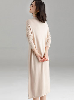 Casual Solid Color All-matched Knitted Sweater Dress
