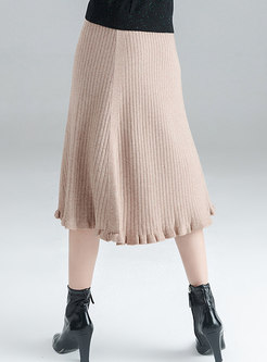 Trendy High-rise Knitted A Line Midi Skirt With Big Hem