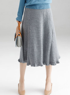 Trendy High-rise Knitted A Line Midi Skirt With Big Hem