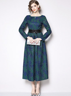 Vintage O-neck High Waist Tied Lace Maxi Dress