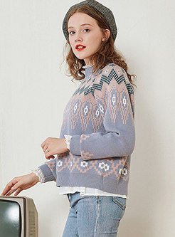 Trendy Geometric Pattern O-neck Loose Sweater