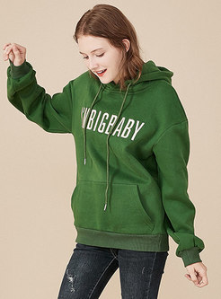 Winter Letter Embroidered Hooded Thick Sweatshirt