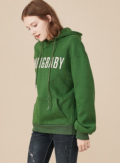 Winter Letter Embroidered Hooded Thick Sweatshirt