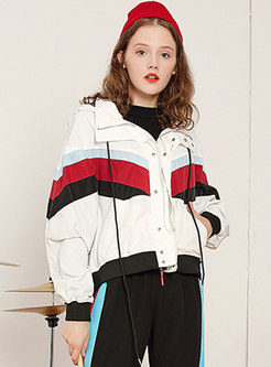 Casual Striped Splicing Hooded Short Coat