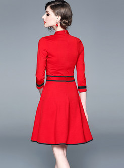 Fashion Three Quarters Sleeve Bowknot A Line Dress