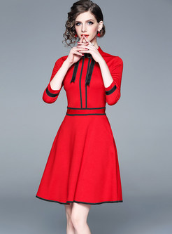 Fashion Three Quarters Sleeve Bowknot A Line Dress