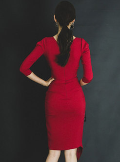 V-neck Cold Shoulder Asymmetric Sheath Dress