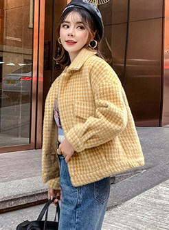 Fashion Lapel Plaid Single-breasted Woolen Coat