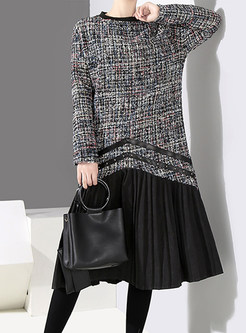 Casual Pullover Loose Splicing Pleated Dress