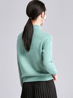 Casual Half Turtle Neck Embroidered Knitted Sweater