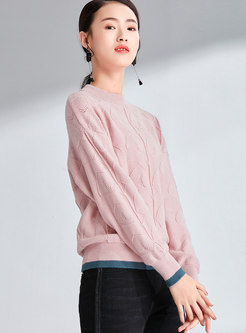 Color-blocked Heart Pattern Loose Sweater
