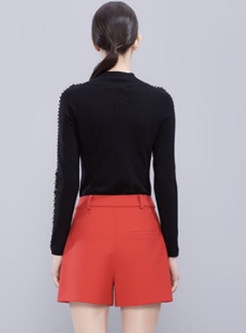 Brief Solid Color O-neck Rivet Slim Sweater