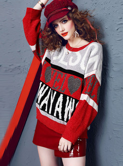 O-neck Long Sleeve Print Pullover Sweater