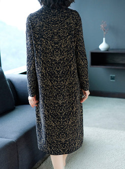Brief Loose High Neck Long Sleeve Knitted Dress