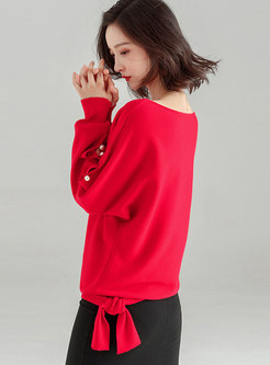 Casual Pure Color O-neck Long Sleeve Beaded Sweater