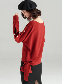 Caramel O-neck Long Sleeve Beaded Sweater