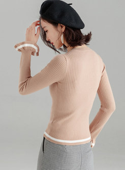 Fashion Flare Sleeve O-neck Slim Pullover Sweater