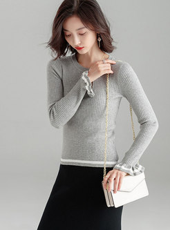 Fashion Flare Sleeve O-neck Slim Pullover Sweater