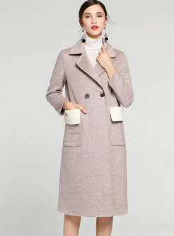 Stylish Turn Down Collar Double-breasted Knee-length Woolen Coat