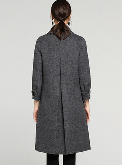 Black Grid Lapel Single-breasted Slim Woolen Coat