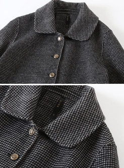 Black Grid Lapel Single-breasted Slim Woolen Coat