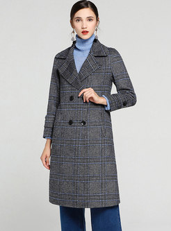 Turn Down Collar Plaid Belted Double-breasted Coat