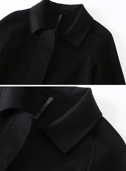 Chic Grid Splicing Lapel Single-breasted Straight Woolen Coat