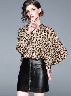 Style Loose Leopard Lapel Single-breasted Blouse