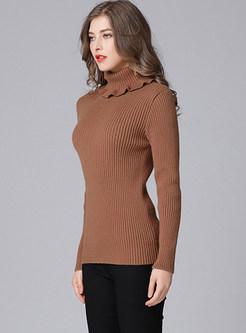 Turleneck Falbala Slim Pullover Sweater
