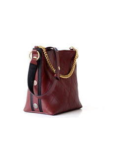 Fashion Wine Red Cowhide Clasp Lock Chain Bucket Bag