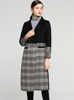 Chic Grid Splicing Notched Double-breasted Slim Coat