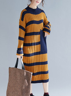 Fashion Caramel All-matched Bottoming Sweater Dress