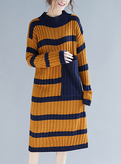 Fashion Caramel All-matched Bottoming Sweater Dress