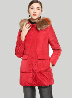 Fashion Red Hooded Zipper Slim Down Coat
