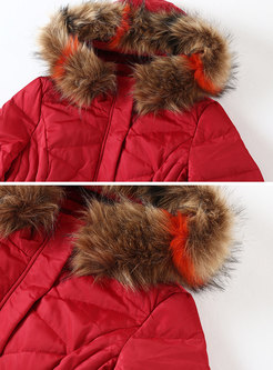 Fashion Red Hooded Zipper Slim Down Coat