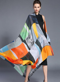 Large Multi-color Floral Print Silk Shawl scarf