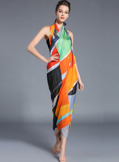 Large Multi-color Floral Print Silk Shawl scarf