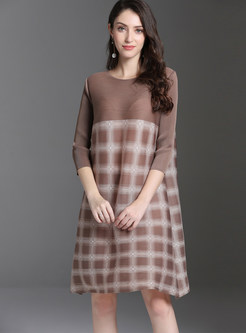 Stylish Plus Size Plaid Splicing Pleated Dress