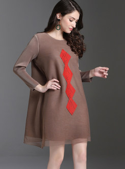 Brief Loose Color-blocked Print Pleated Mini Dress